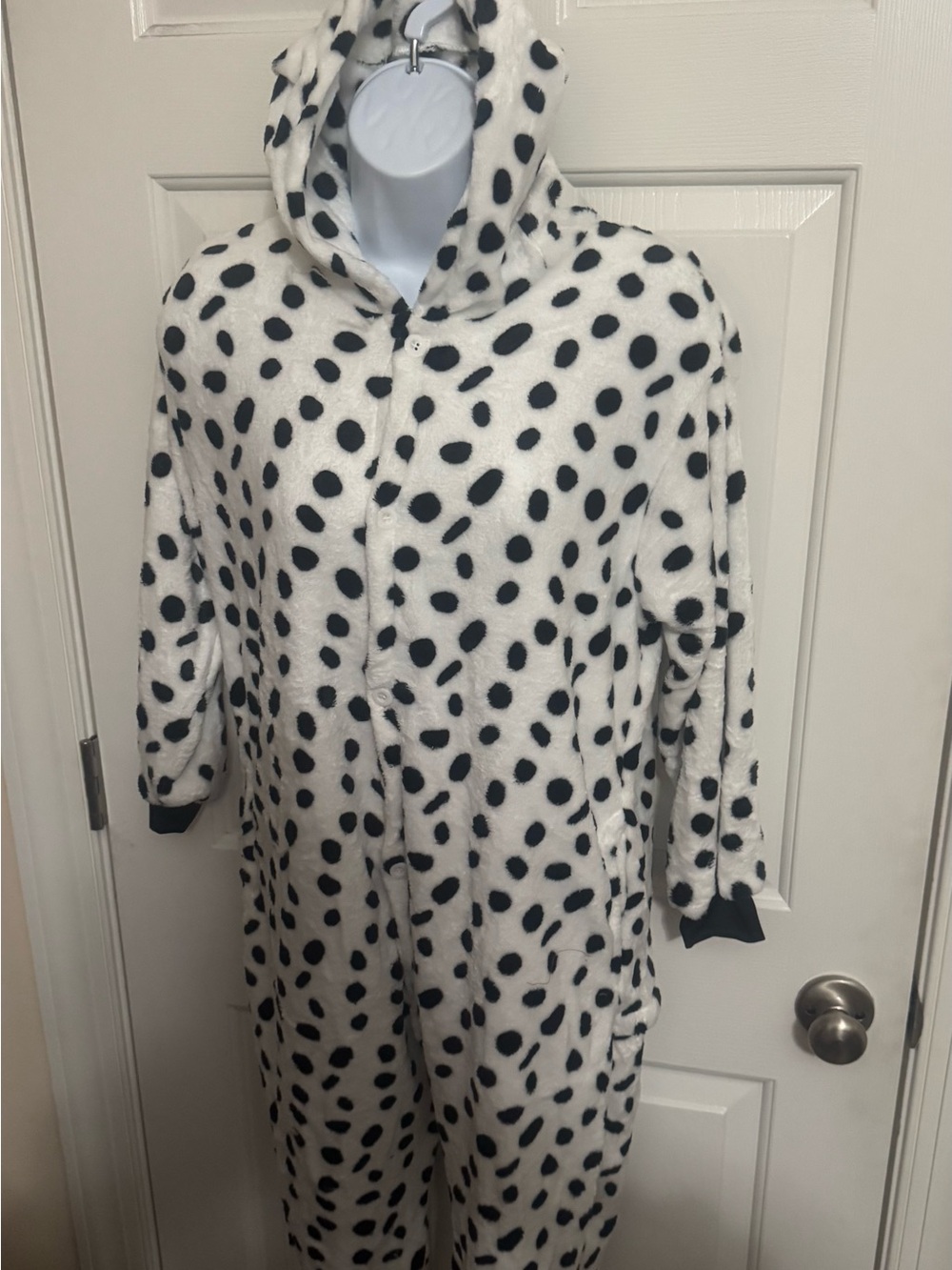Halloween Dalmatian Costume Adult Outfit Set Collar Nose Ponytail Hole Pockets